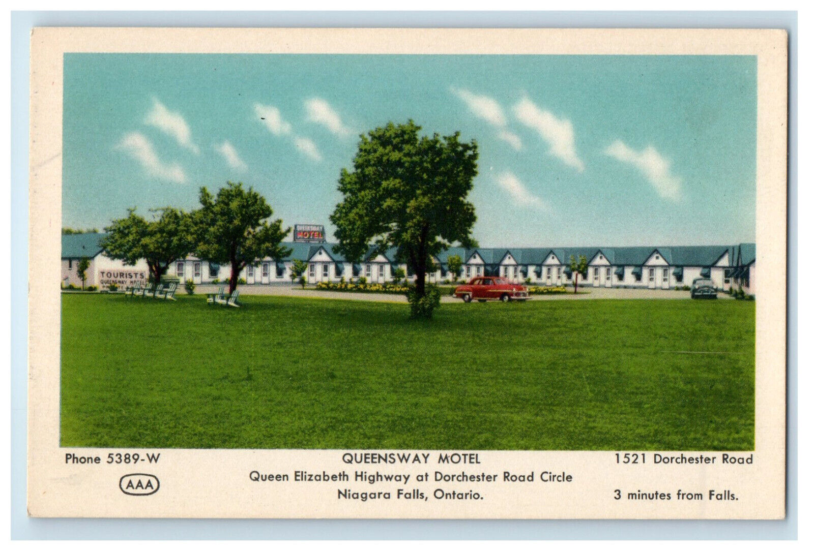 c1940's Queensway Motel, Dorchester Road Niagara Falls Ontario Canada Postcard
