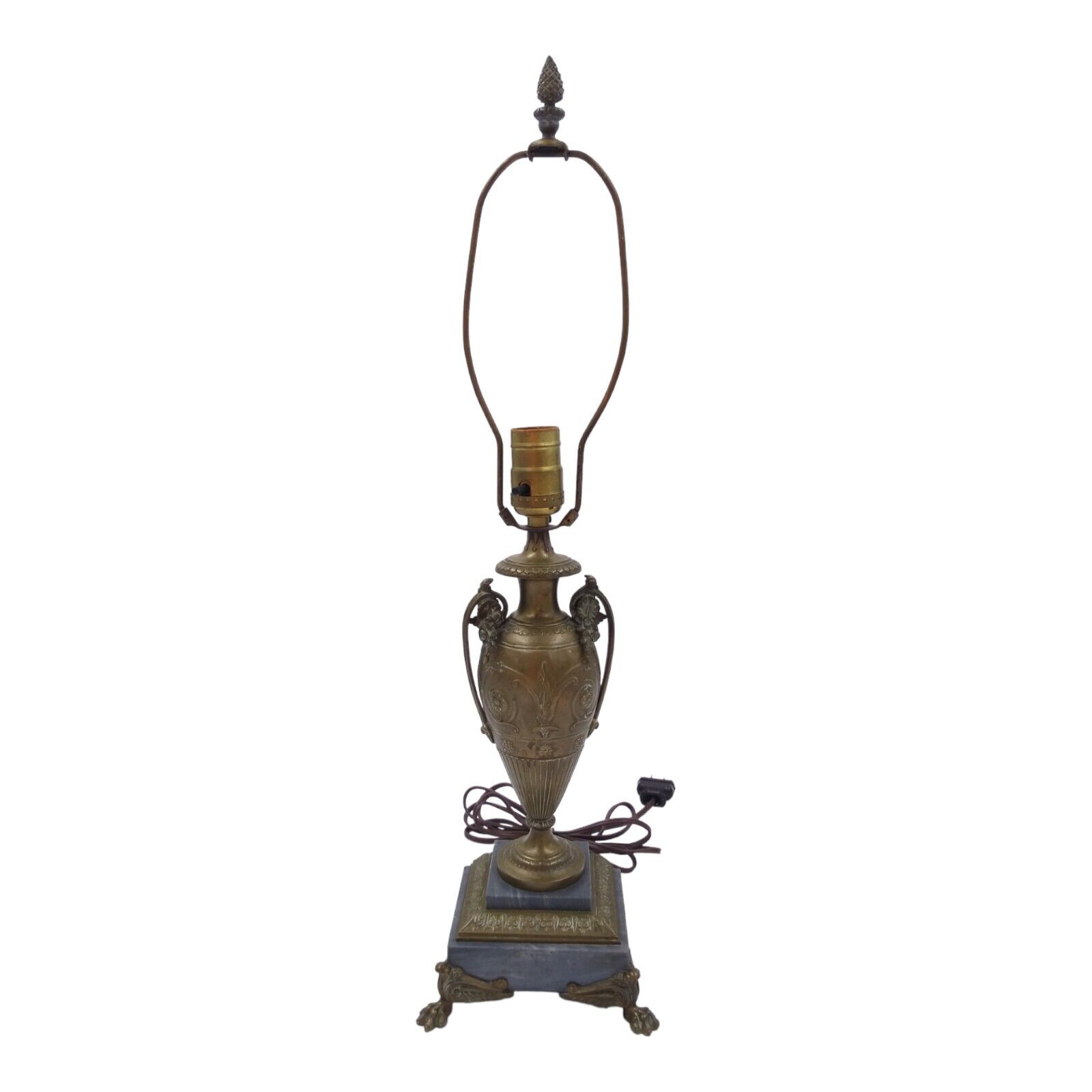 French Louis XVI Early 20th C Bronze Urn Table Lamp Marble Base