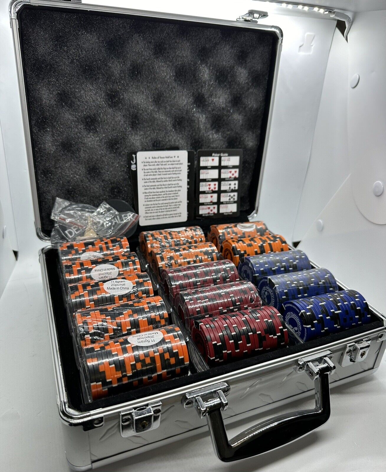 Super Rare Harley Davidson Poker Chip Chips Set, Case, Keys, Sealed Chips Read