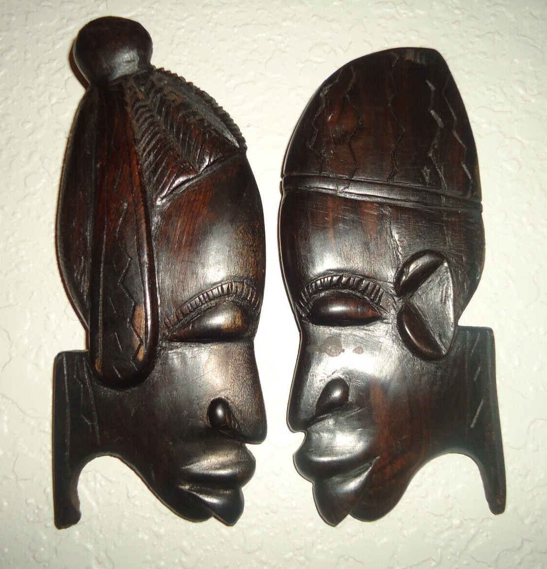 African tribal heads silhouettes Tribal wood carvings hardwood black ebony-7x3\
