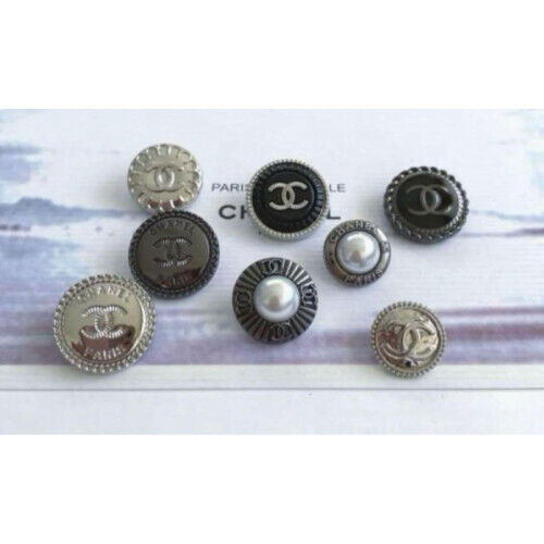 CHANEL Vintage Buttons Round type White/Silver/Black 15-20mm Set of 8