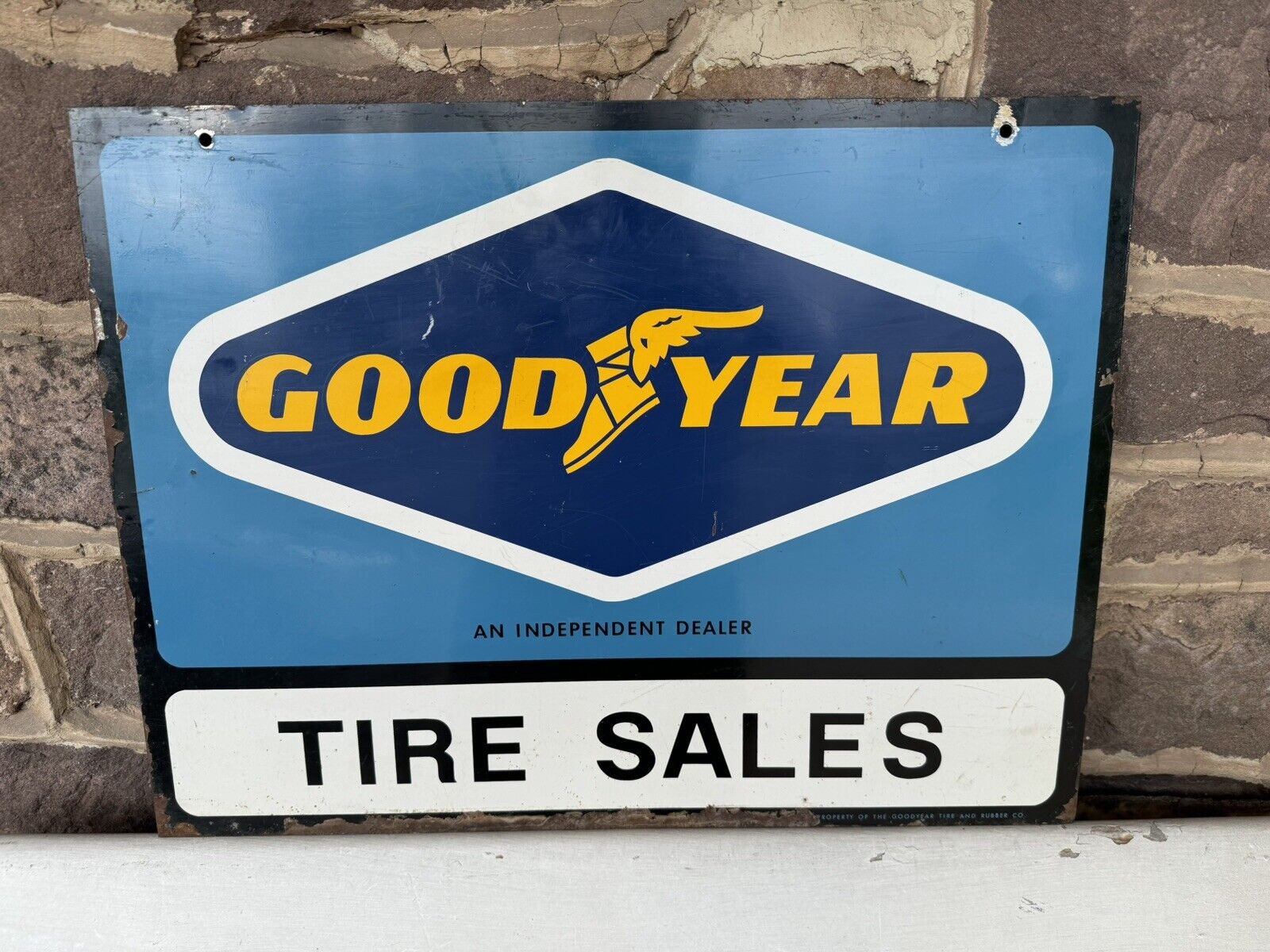 Original Goodyear Tire Sales Independent Dealer 2-sided Painted Metal Sign