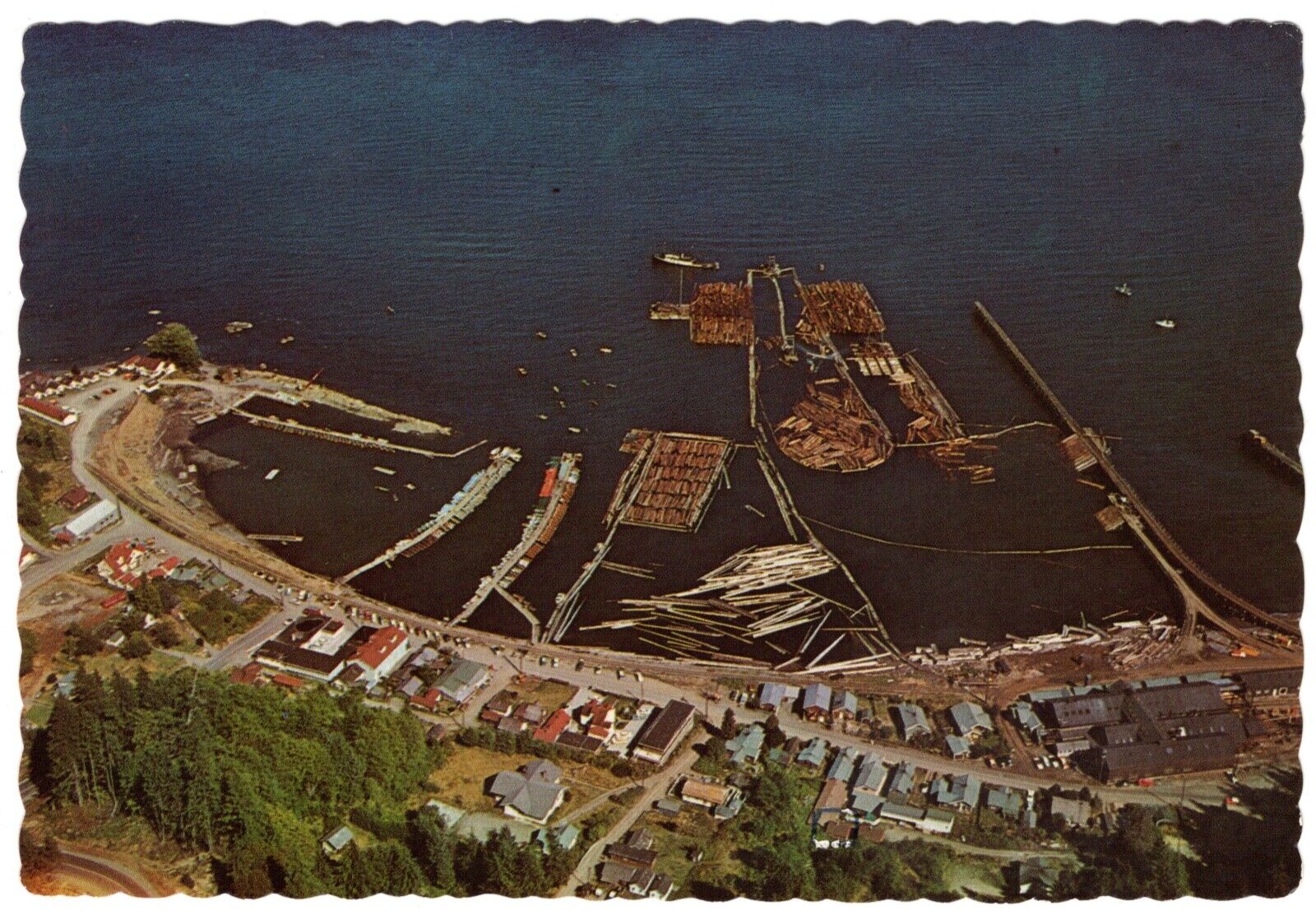 Aerial View Sekiu Washington Logs Fishing Strait Juan de Fuca c1960 Postcard UNP