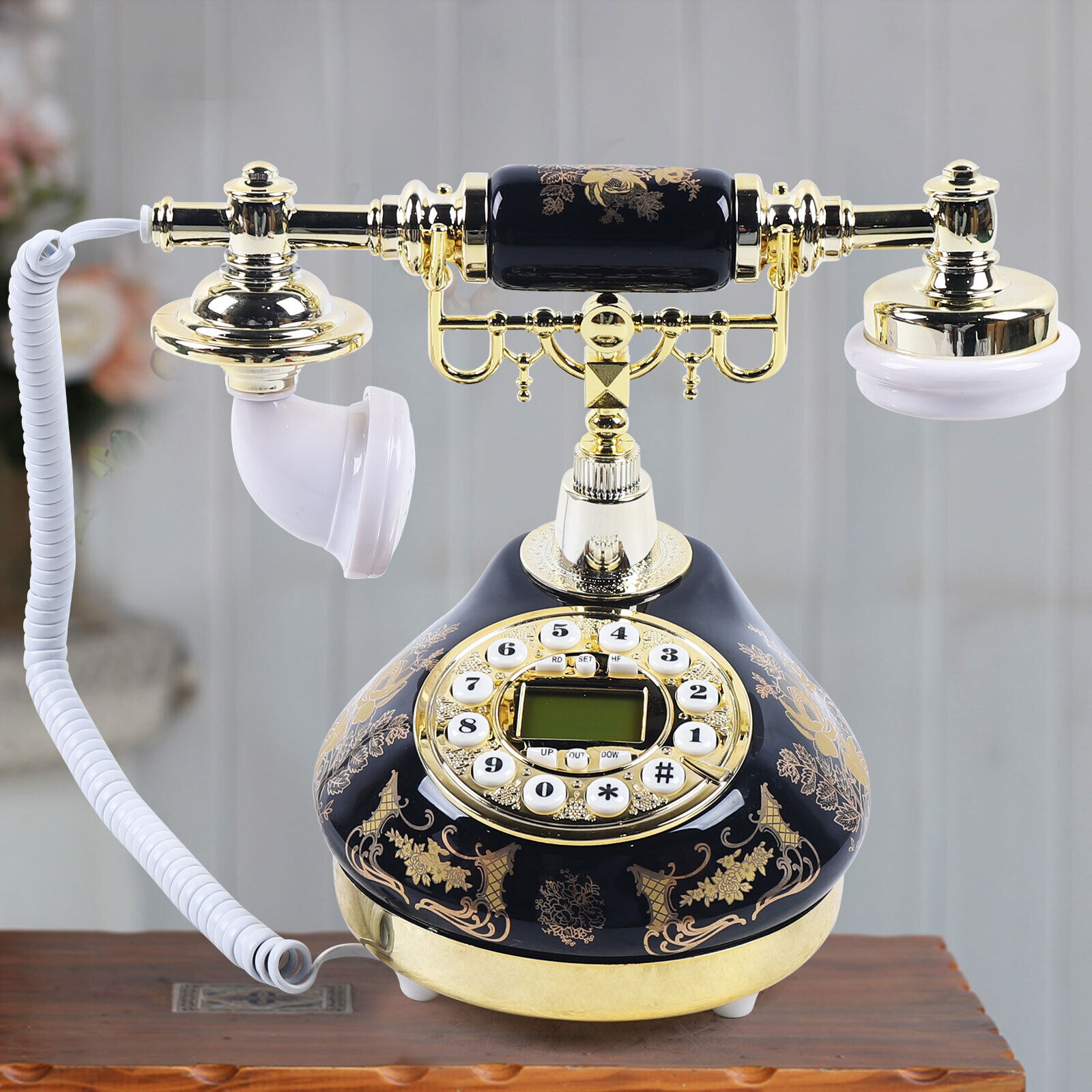 Retro Style Push Button Landline Corded Phone Luxury Vintage Telephone 