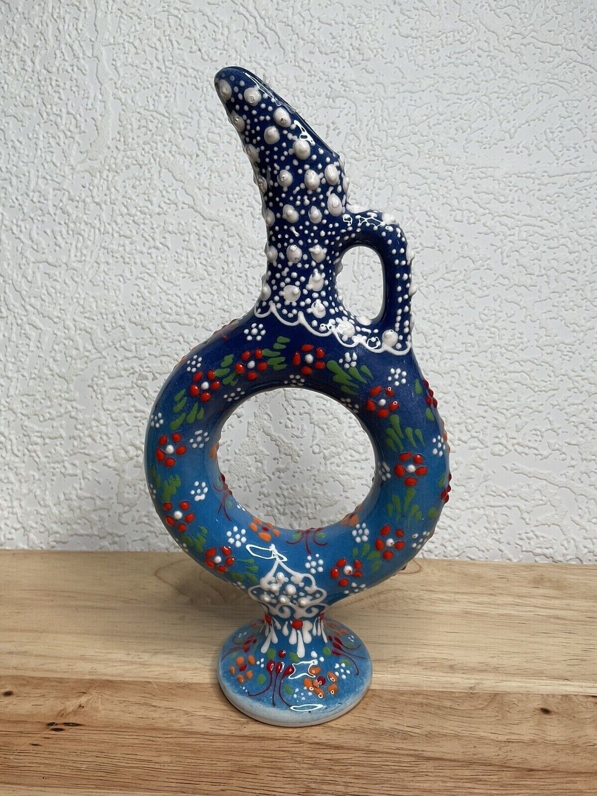 Turkish Anatolian Ceramic Blue/White Handmade Iznik Vase Hittite Hand Painted 9