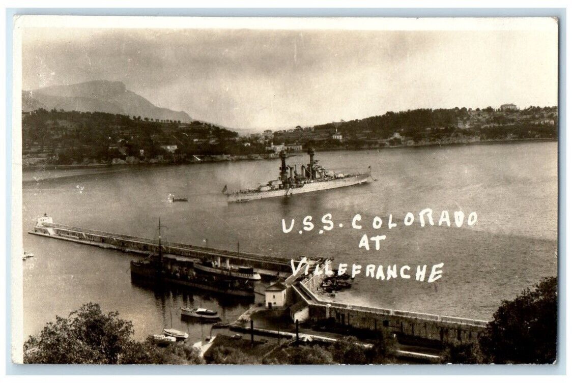 c1920's USS Colorado Port View Villefranche-sur-Mer France RPPC Photo Postcard
