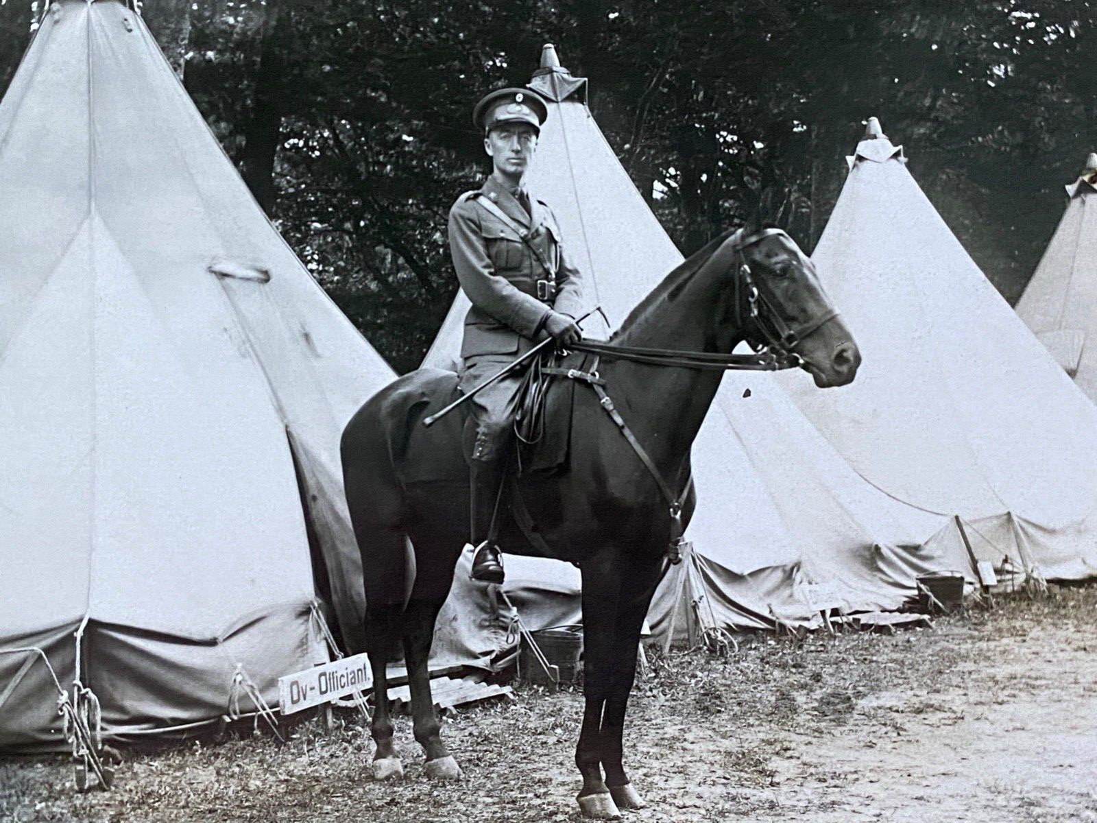 1917 RPPC - WWI ARMY OFFICER ASTRIDE HIS HORSE antique real photograph postcard