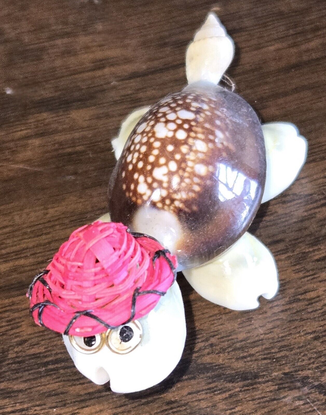 Vintage Turtle Made Of Shells With Pink Hat