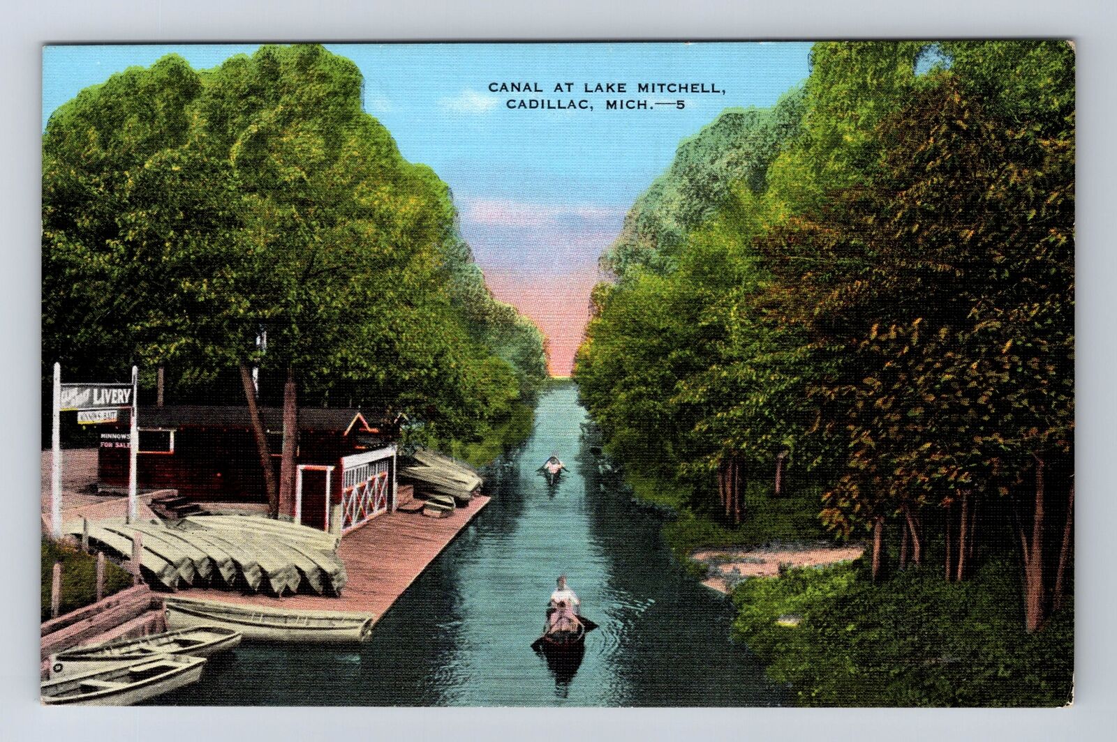 Cadillac MI-Michigan, Canal At Lake Mitchell, Antique, Vintage Postcard