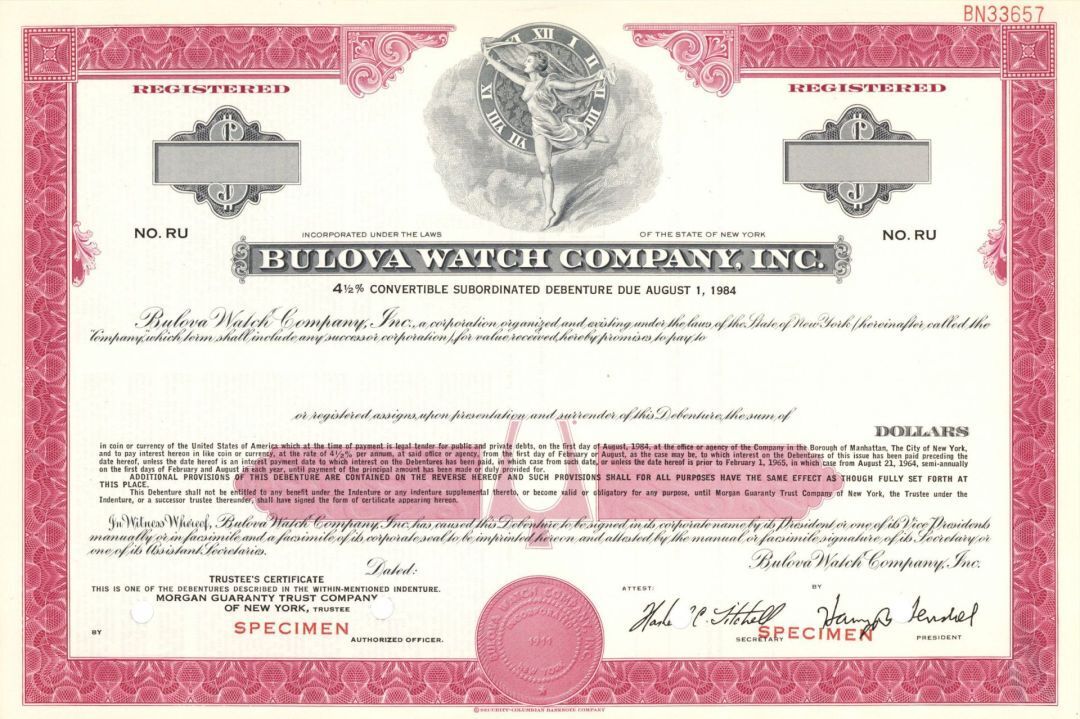 Bulova Watch Company, Inc. - Specimen Bond - Specimen Stocks & Bonds