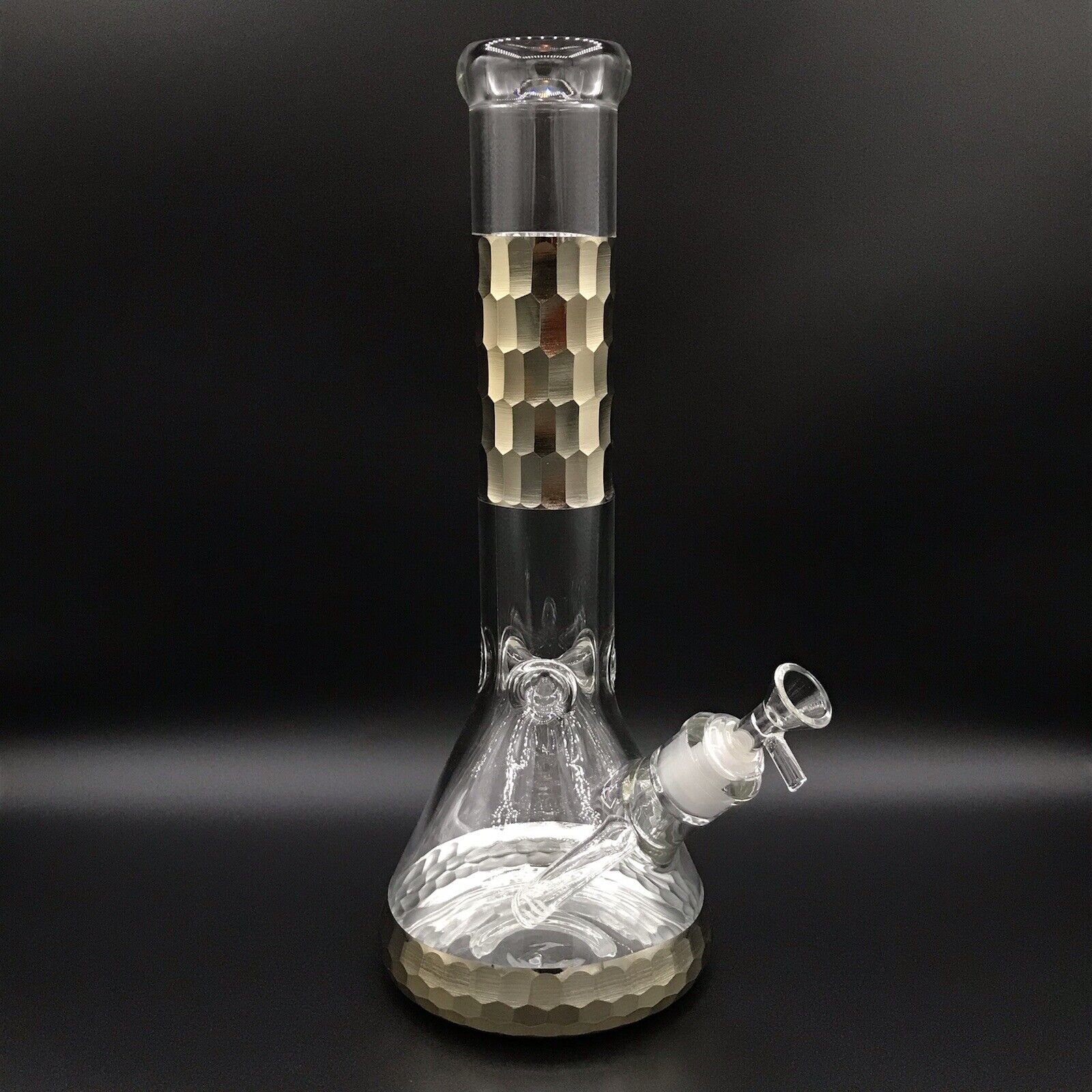 14 Inch Diamond Cut Design Glass Beaker Bong (Gold)