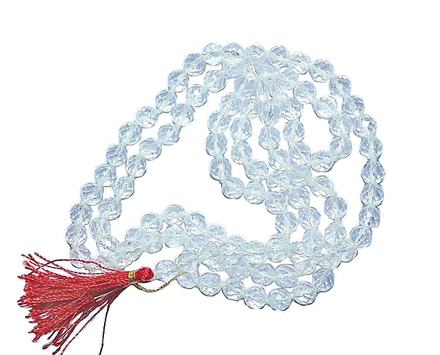 Diamond Cut Rock Crystal Sphatik Mala 108 Transparent Beads for MEN & WOMEN