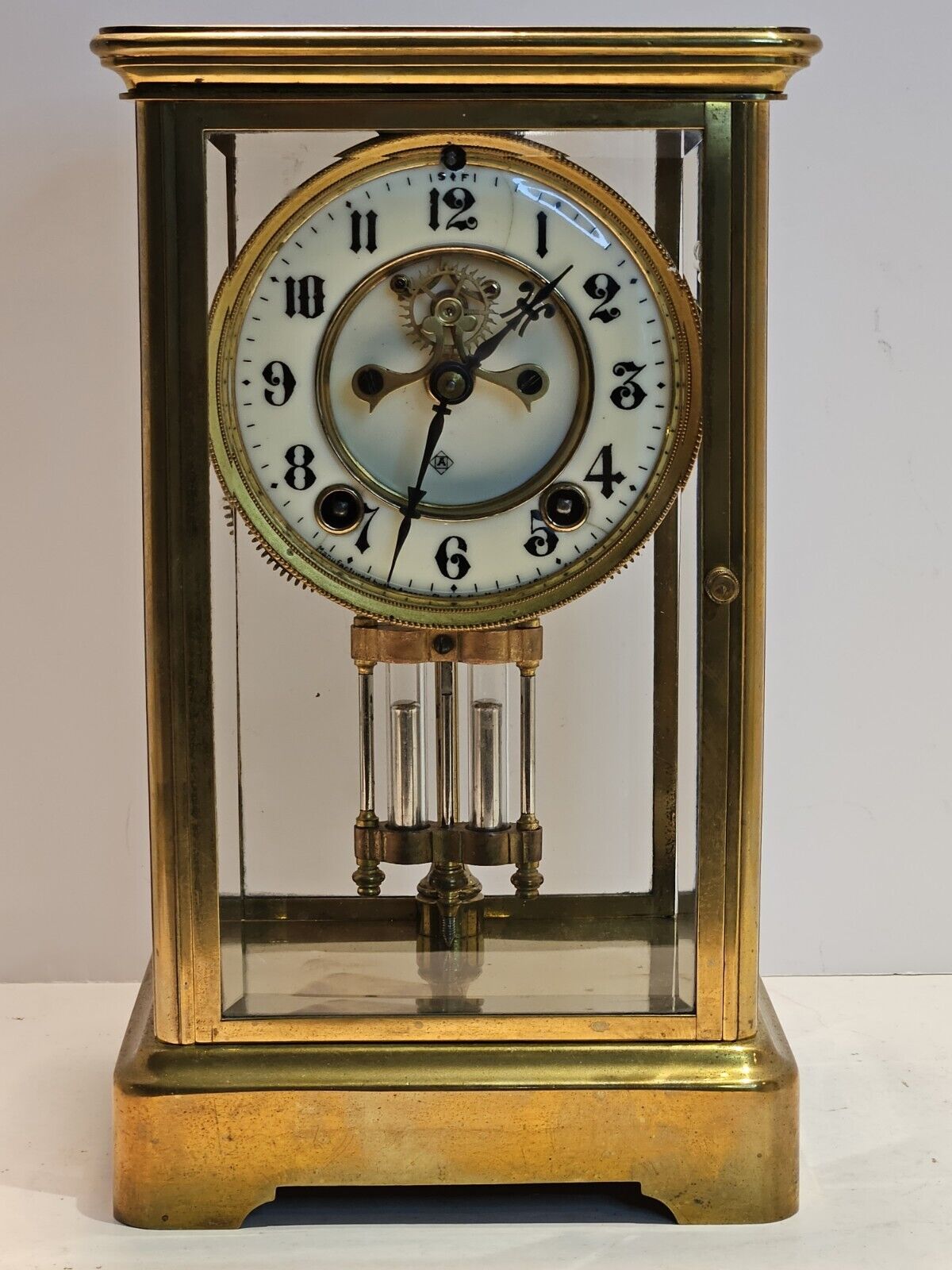 Antique ANSONIA Victorian Brass & Glass Open Escapement Crystal Regulator Clock