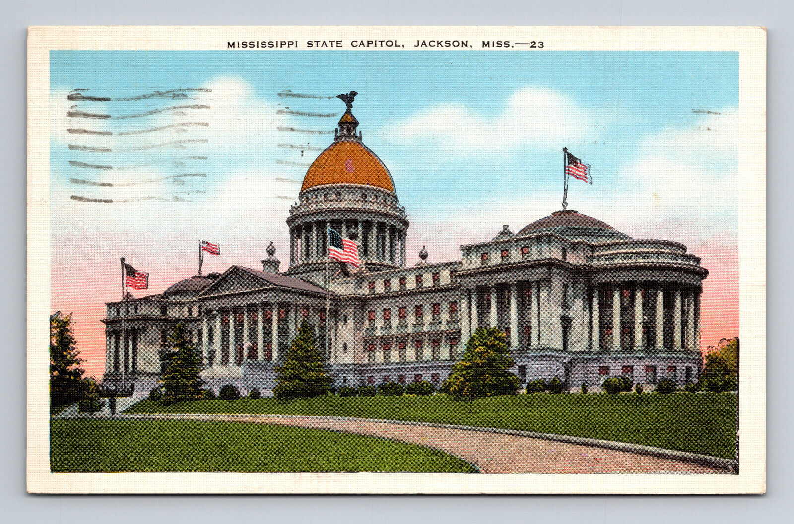 Linen Postcard Mississippi State Capitol Jackson MI Posted 1939