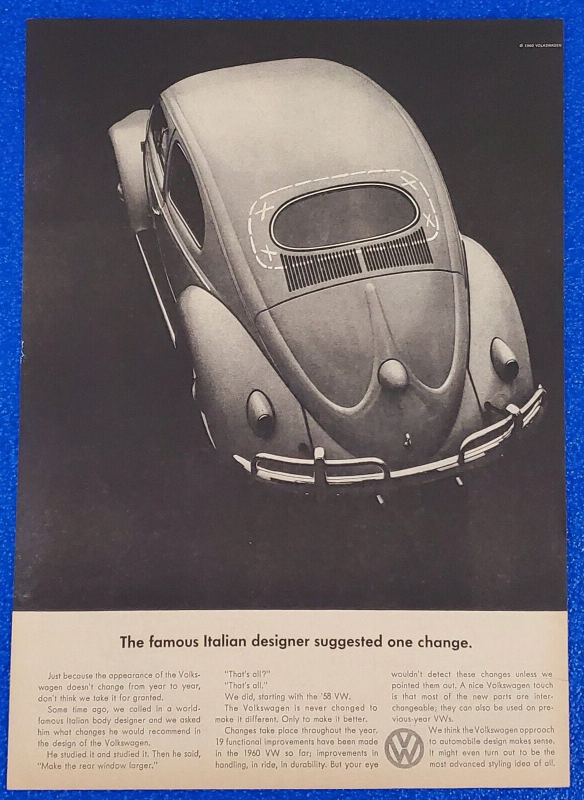 1960 VOLKSWAGEN BUG ORIGINAL CLASSIC PRINT AD VINTAGE GERMAN AUTOMOTIVE HISTORY
