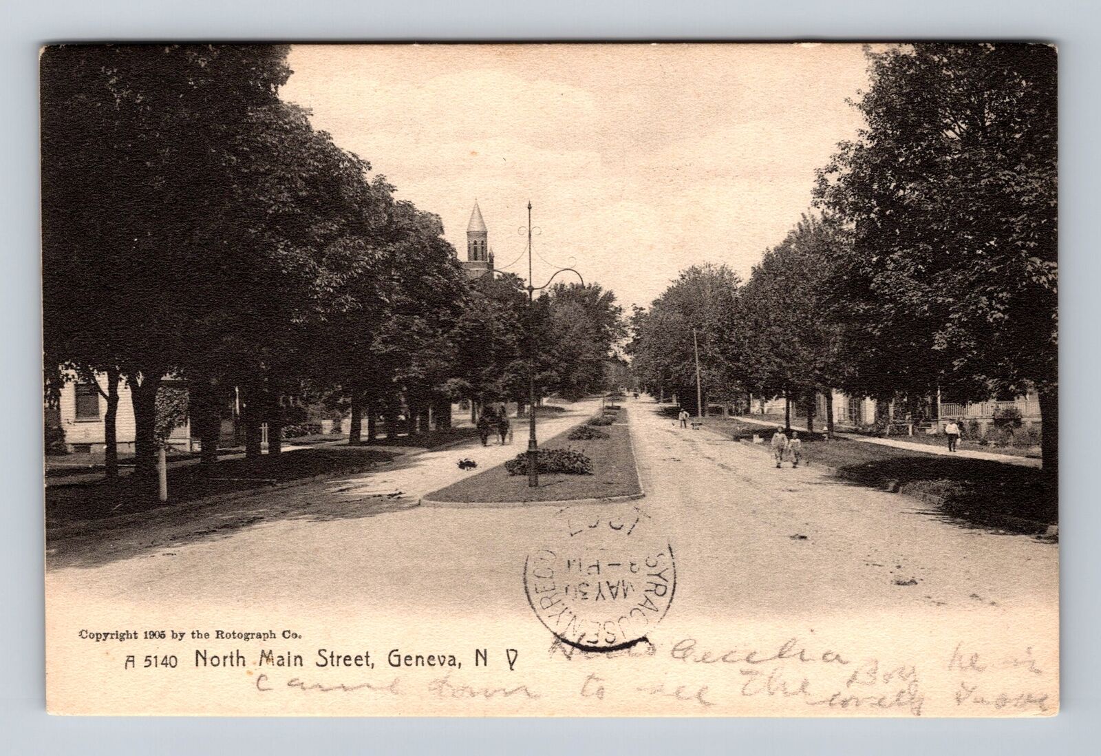 Geneva NY-New York, North Main Street Scenic View, Vintage c1907 Postcard