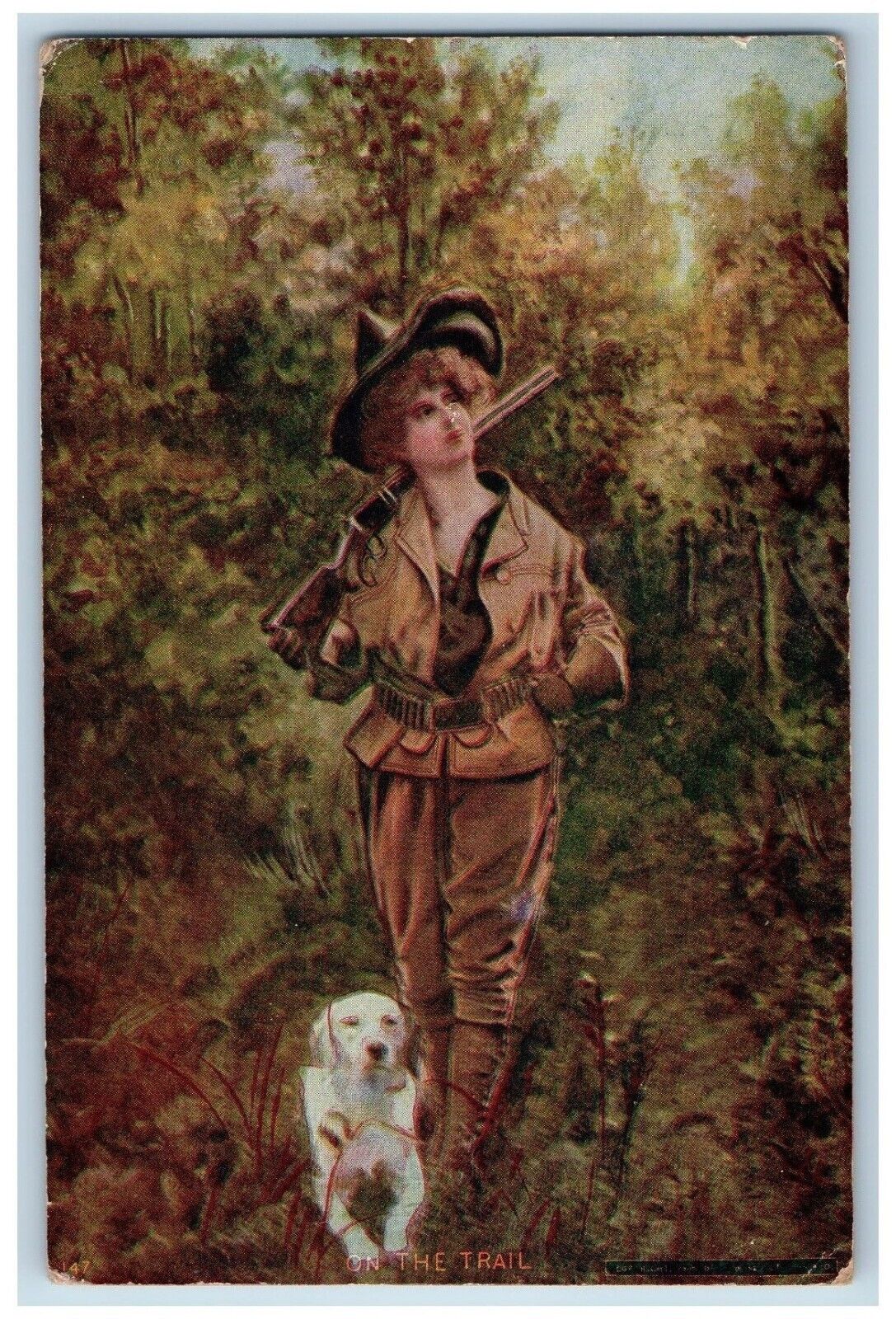 Cowgirl Hunting Postcard On The Trail With Dog Hutchinson Minnesota MN 1907