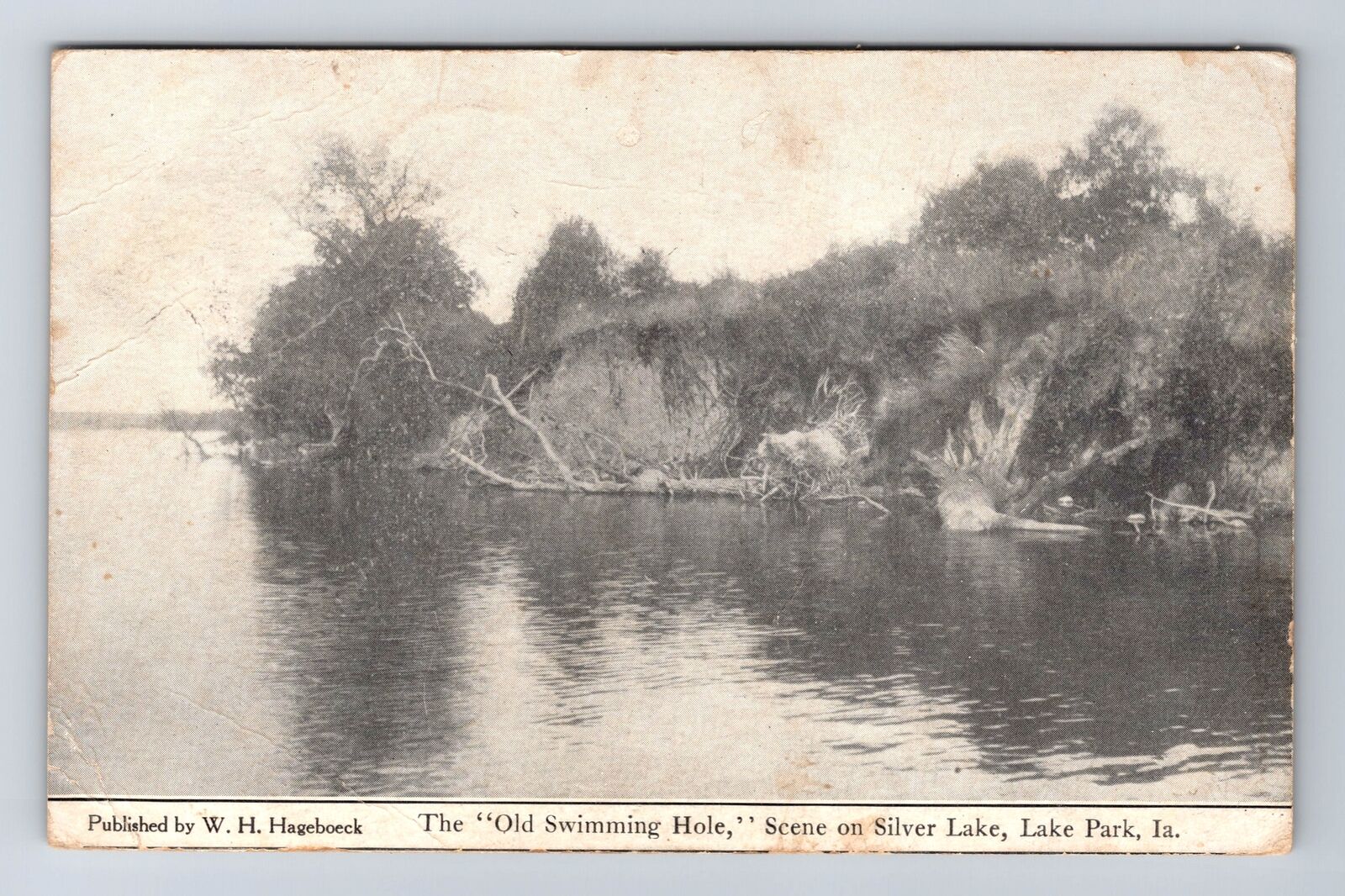 Lake Park IA-Iowa, Old Swimming Hole on Silver Lake, Antique Vintage Postcard