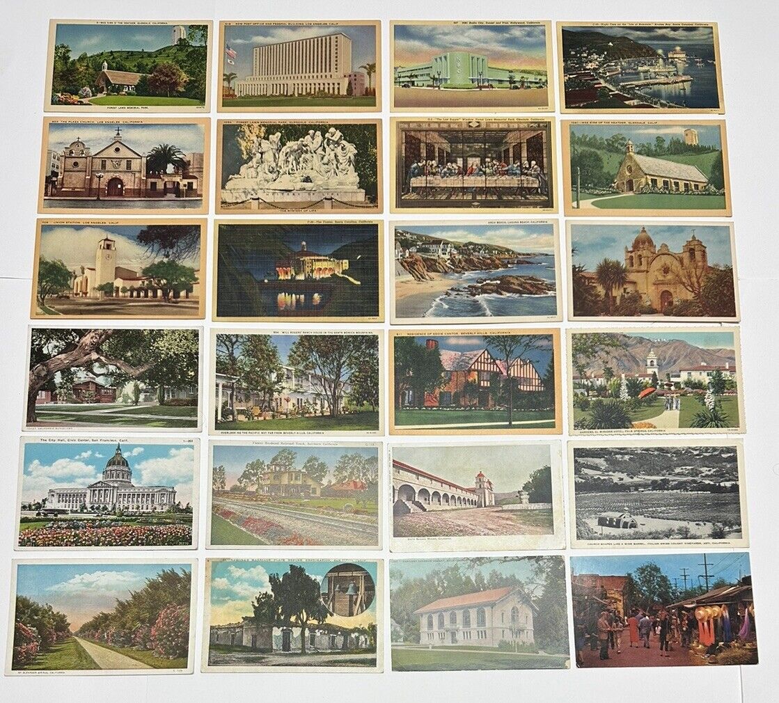 Postcards Lot of 24 CALIFORNIA  VINTAGE ANTIQUE Travel Post Card 1900-1960s #PPK