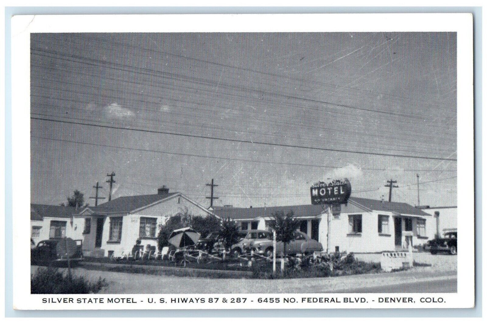 c1930's Silver State Motel Federal Blvd. Cars Scene Denver Colorado CO Postcard