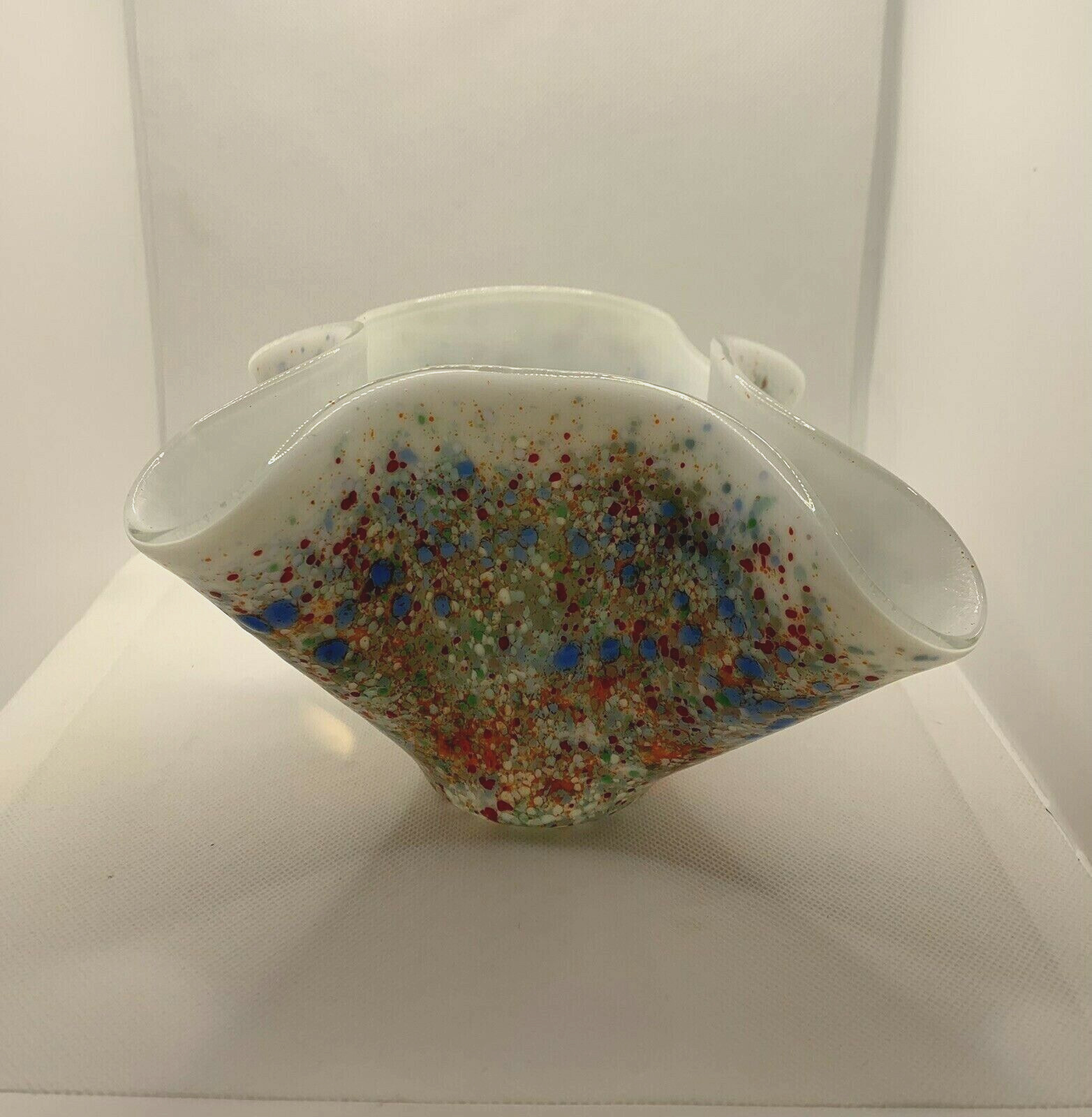 Vase Bowl Handkerchief Splatter Vintage Cased Art Glass Retro Spot Multicolor