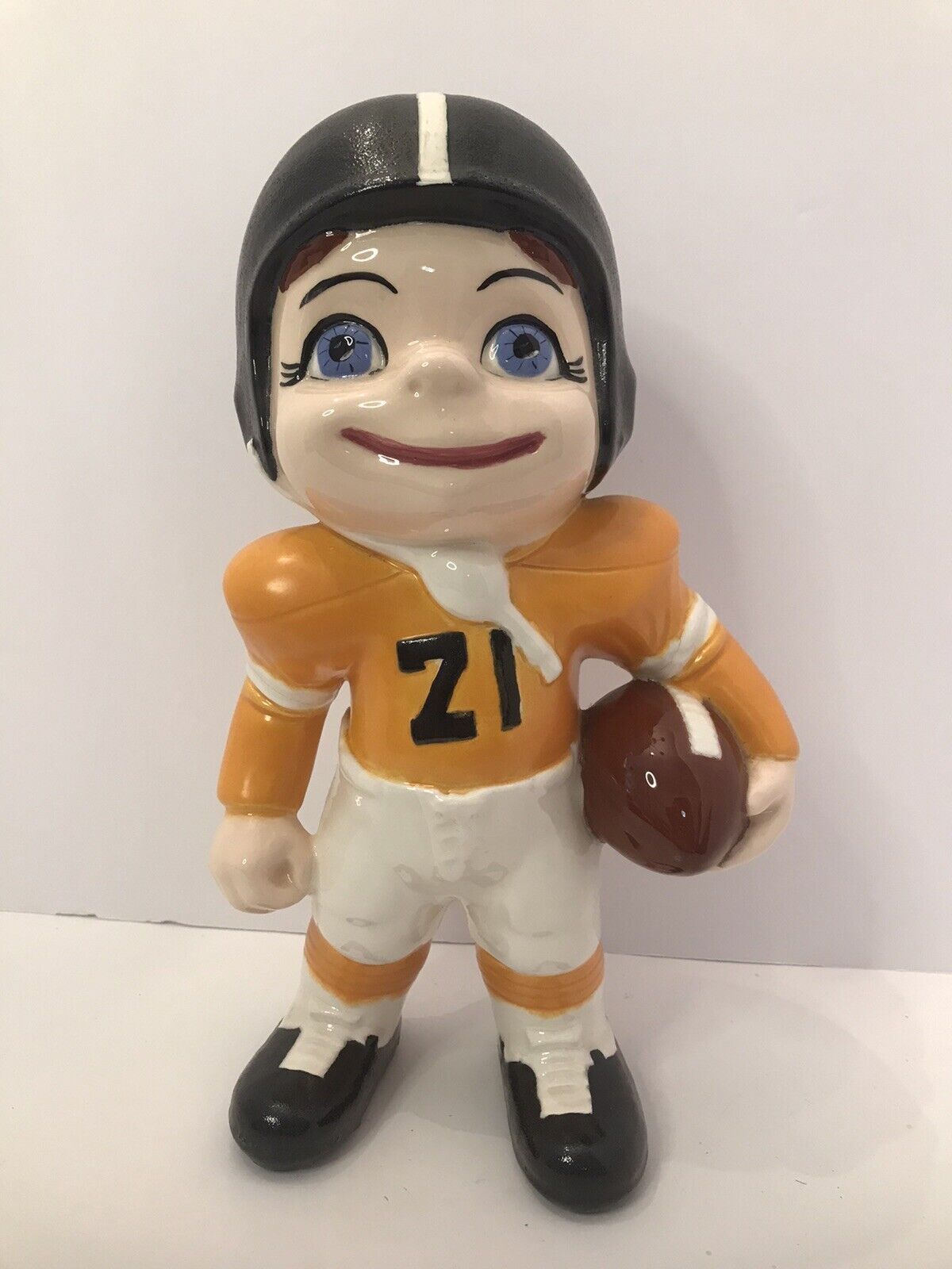 Hand Painted Ceramic Football Boy Figure 1 Foot Tall