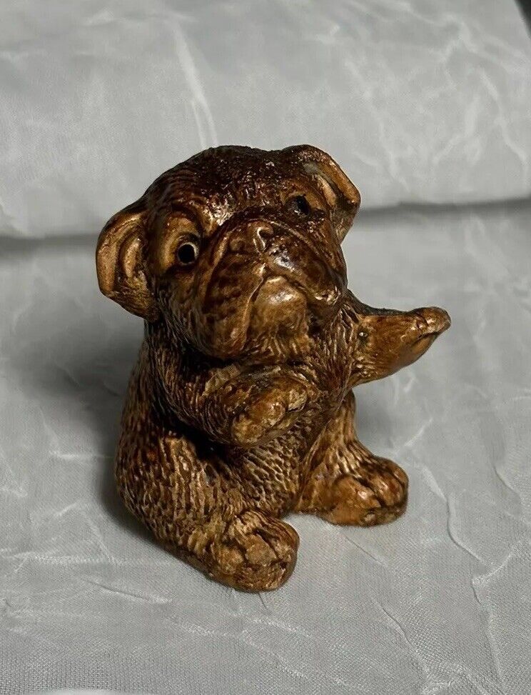 Small Vintage Wooden Bulldog Puppy Figurine 2”x1.5”
