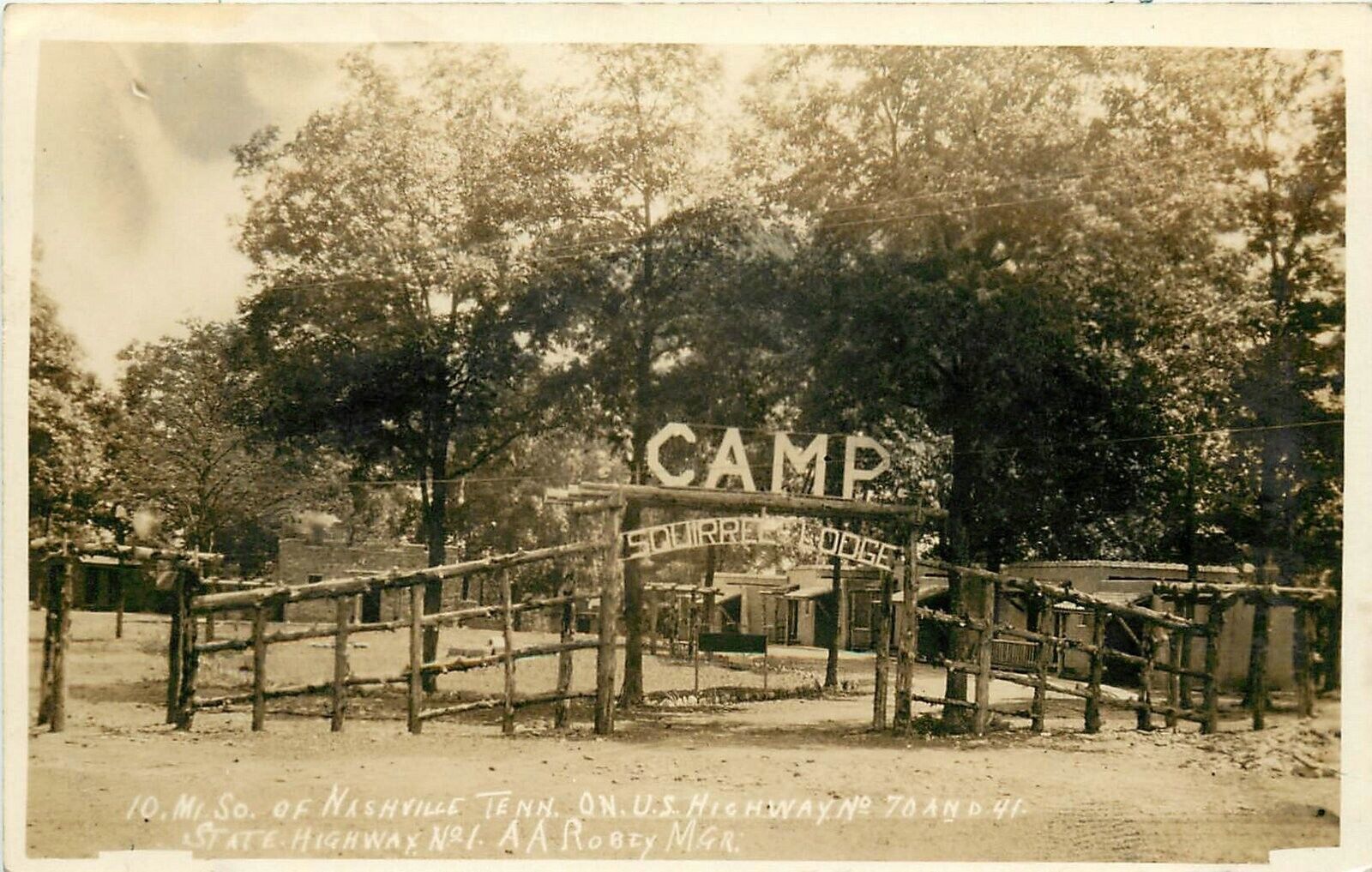 Postcard RPPC 1920s Tennessee Nashville Camp Squirrel Lodge US41 24-5295