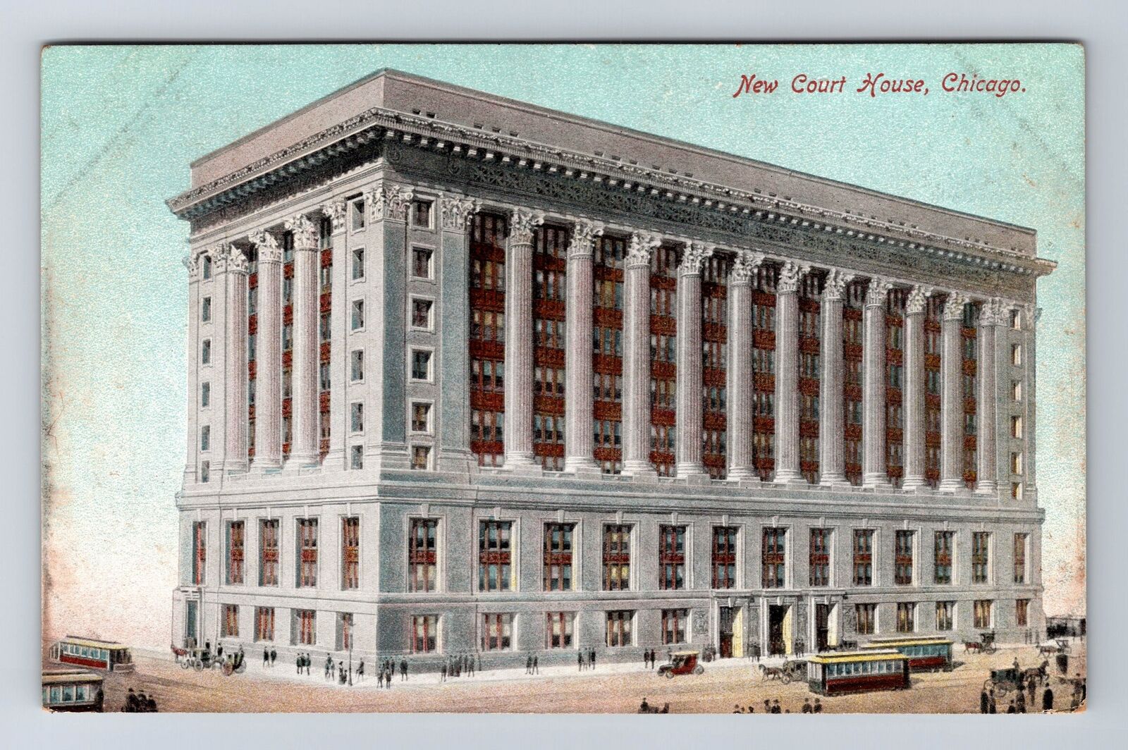 Chicago IL-Illinois, Panoramic New Court House, Antique Vintage History Postcard