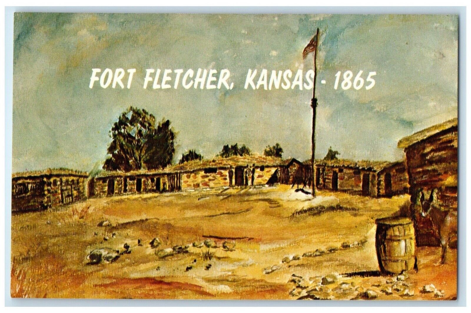 1960 Fort Fletcher Camping Picnic Grounds West Russell Kansas Vintage Postcard