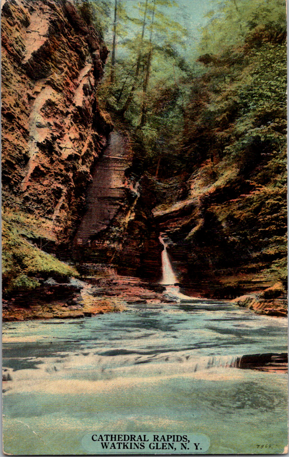 Vintage C. 1912 Cathedral Rapids Waterfall Watkins Glen New York NY Postcard 