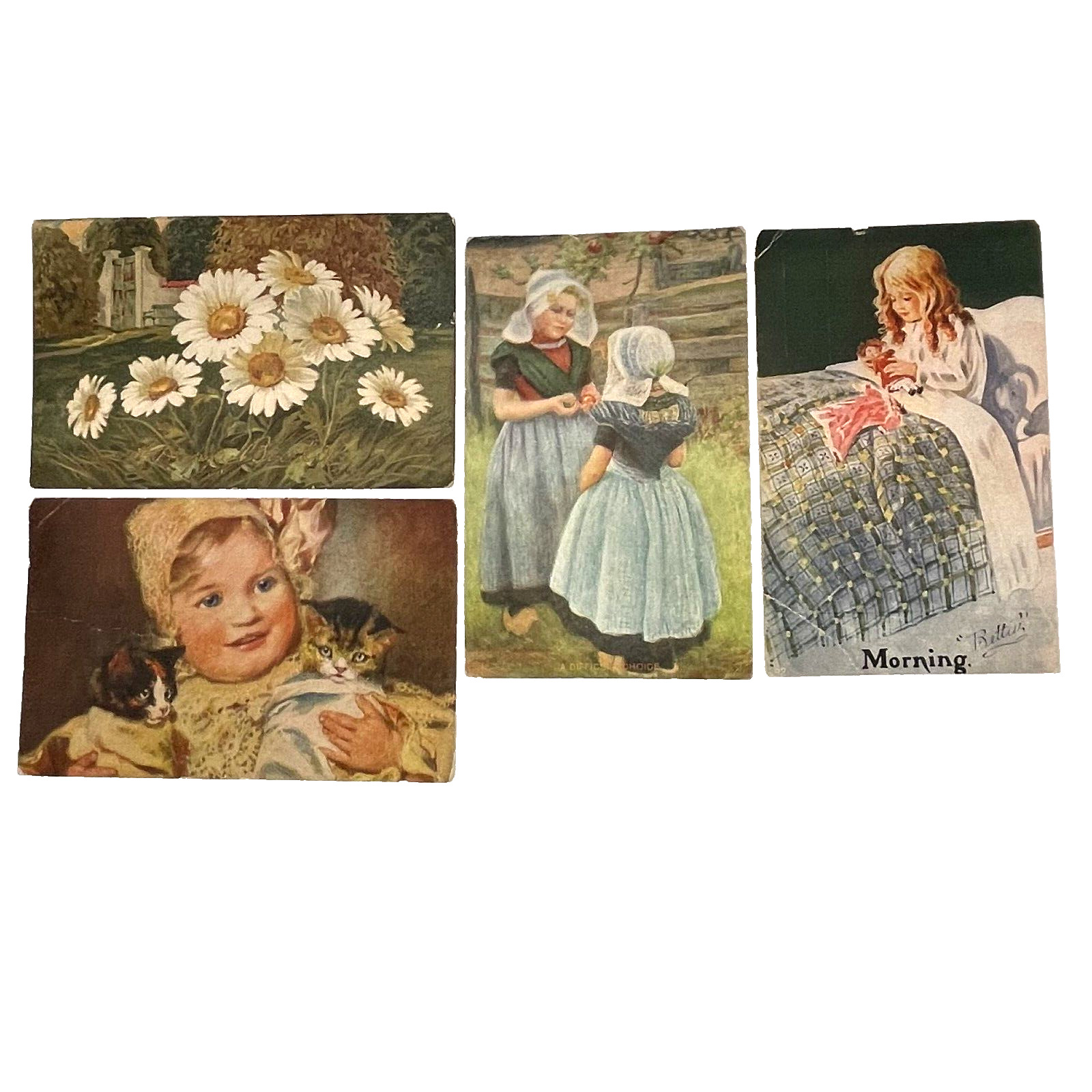 Antique Lot of 4 Girl Postcards Posted 1908 Ephemera