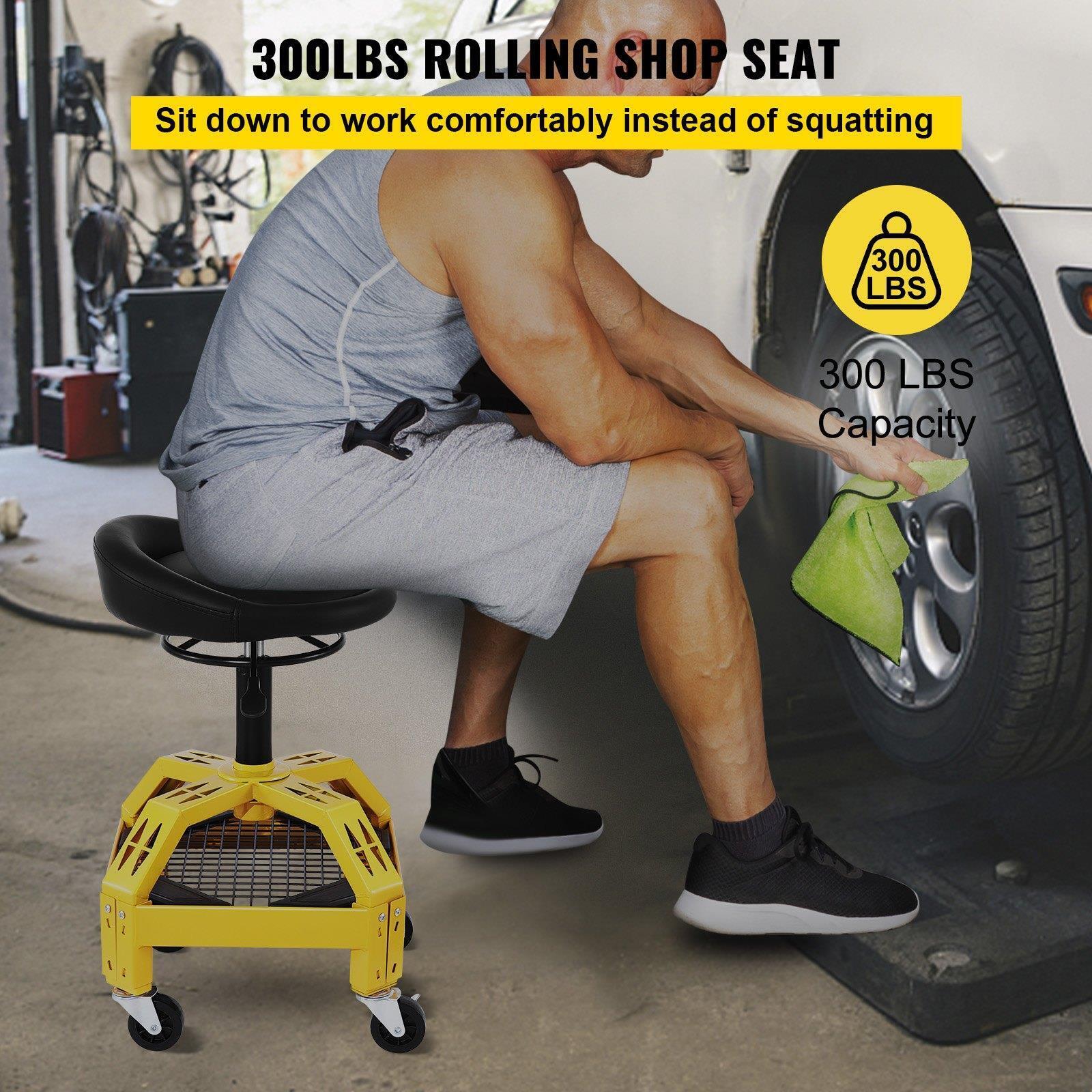 VEVOR Rolling Garage Stool, 300LBS Capacity, Adjustable Height from 24 in to 28.