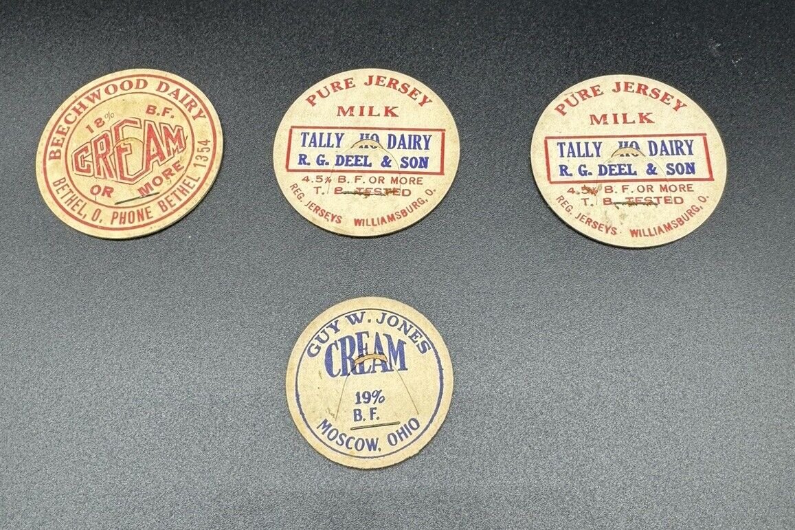 Lot Of 4 Clermont County Ohio Milk Bottle Caps Bethel , Williamsburg , Moscow
