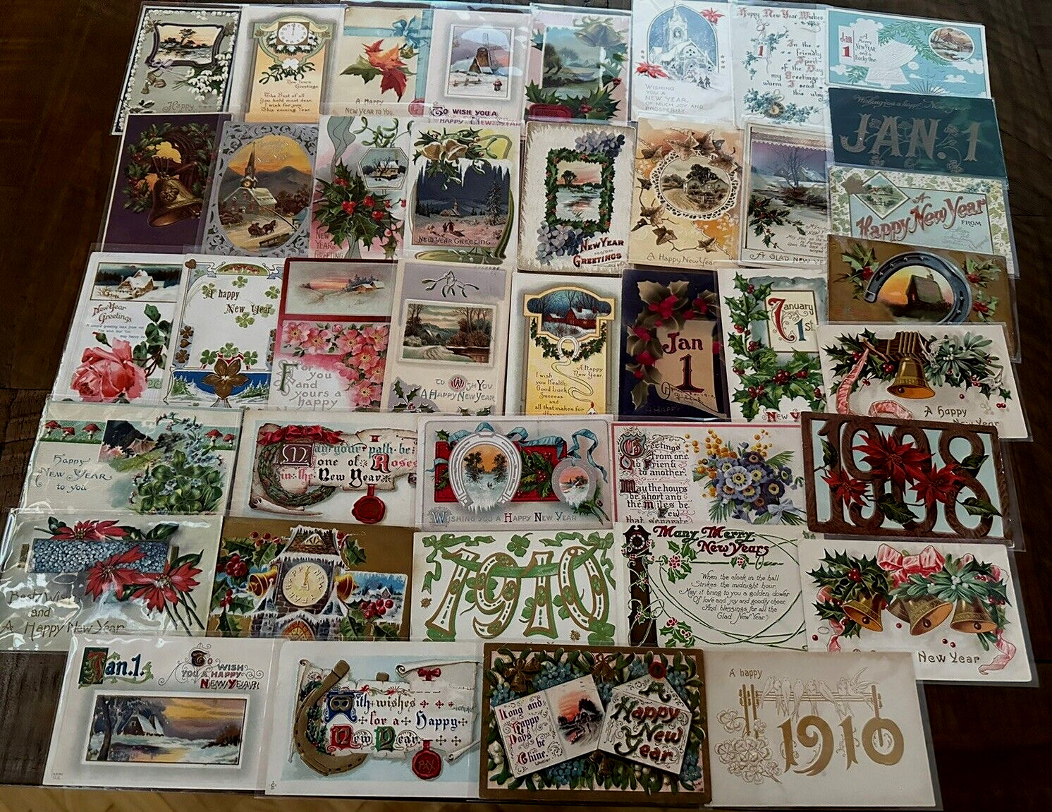 Lot of  40 Antique~NEW YEAR'S ~Vintage Holiday ~Postcards~1900's~in Sleeves~k364