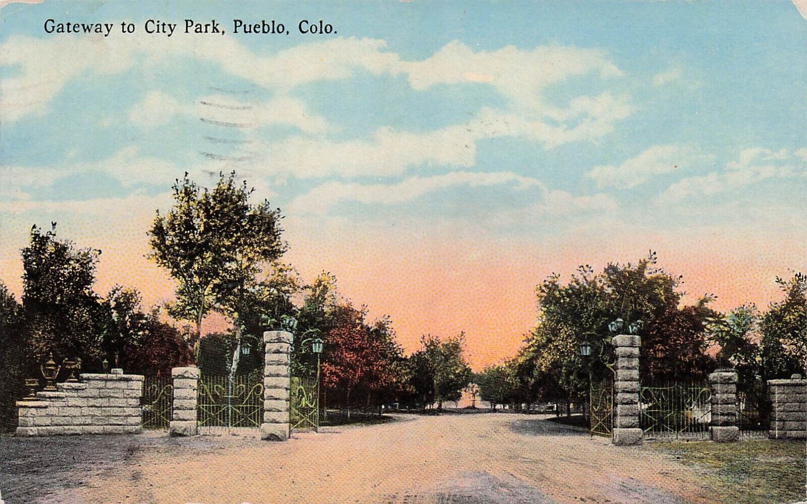 Pueblo CO Colorado City Park Gate Entrance Early 1900s Downtown Vtg Postcard E17