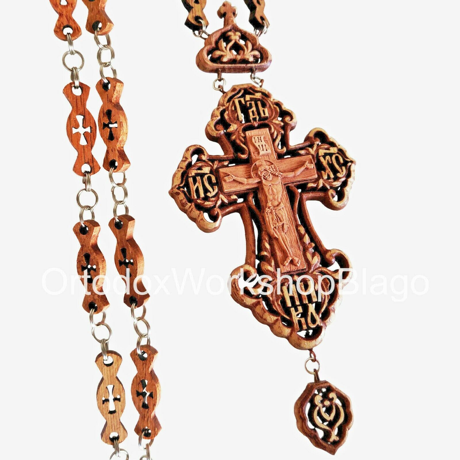 Carved Wooden Crucifix Orthodox Priest Pectoral Cross award Vestment with Chain
