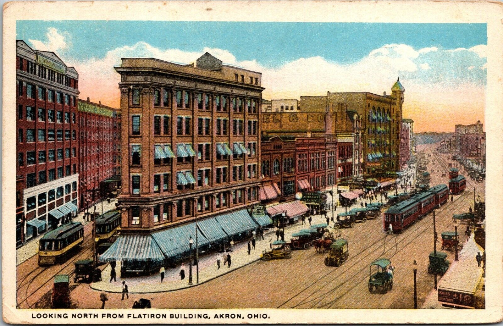 Akron OH Looking North from the Flatiron Building Postcard