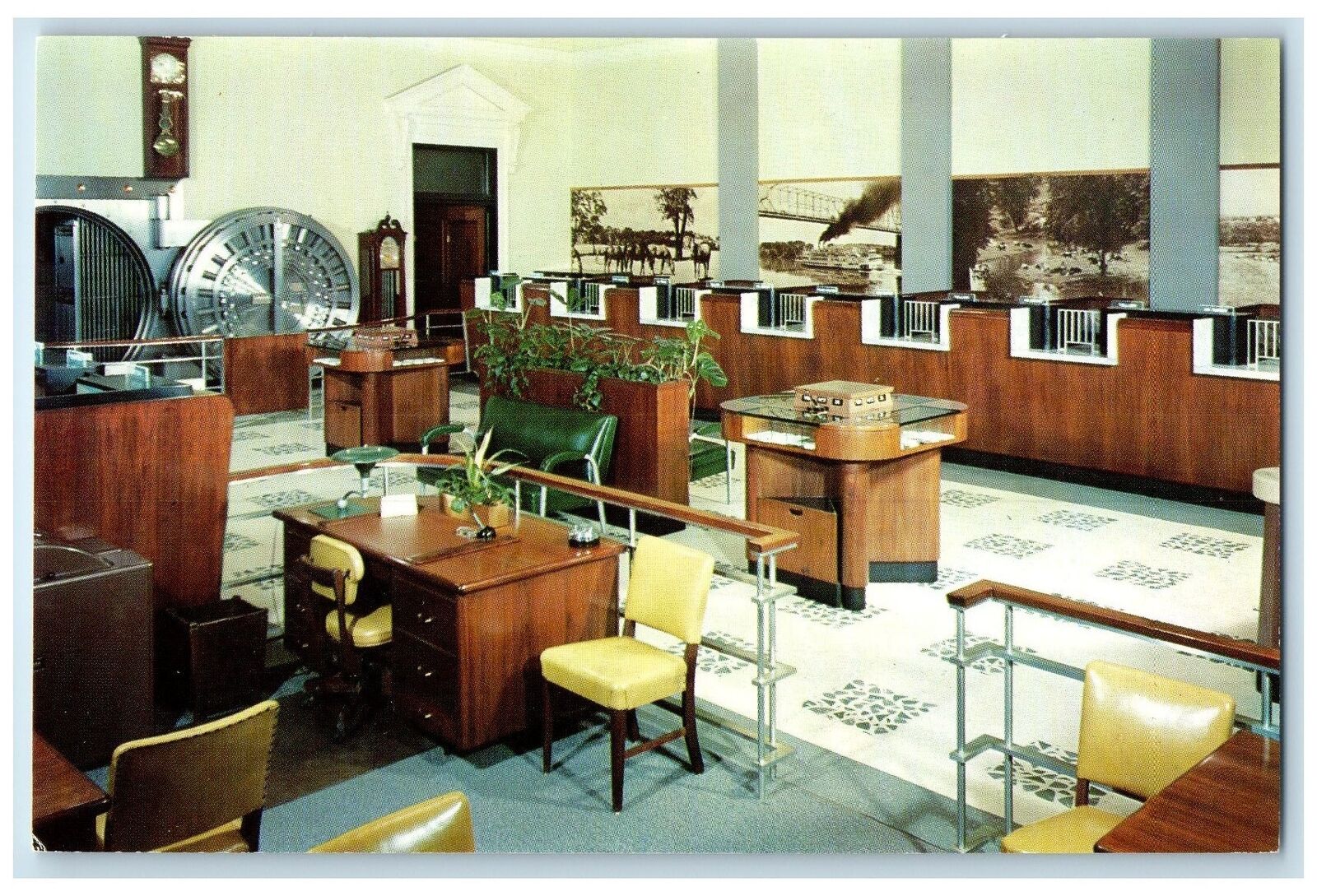 c1960's Interior Main Office Of First National Bank Henderson Kentucky Postcard