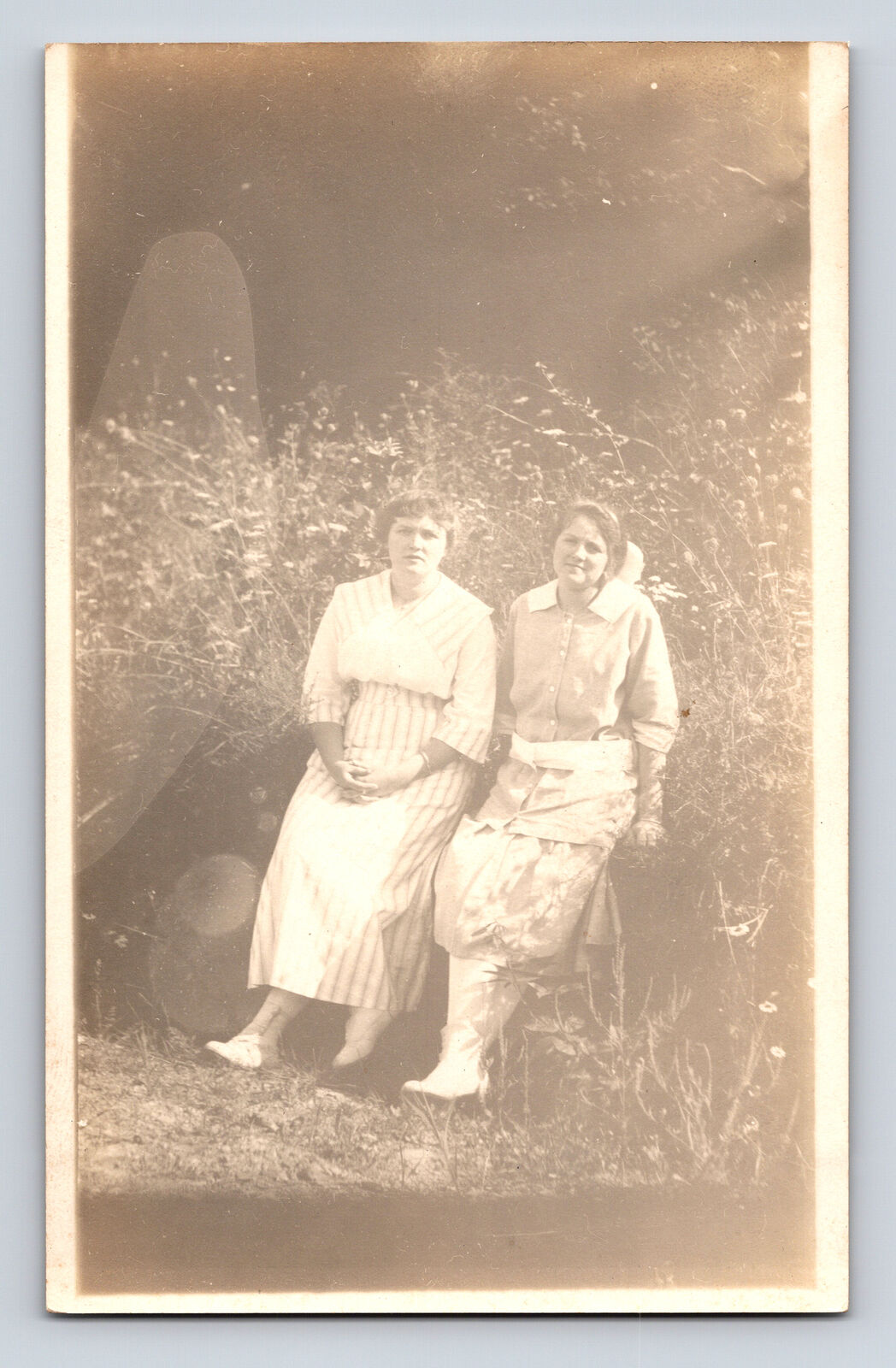 RPPC Two Young Women Pose in Flowers Postcard