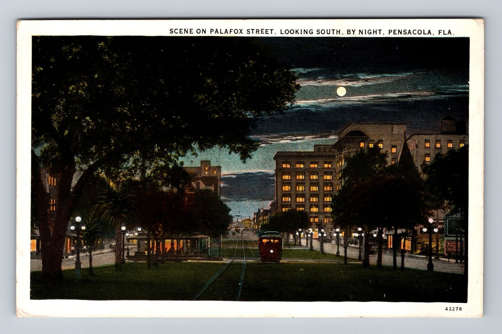 Pensacola FL-Florida, Scenic Palafox Street Looking South Vintage c1930 Postcard