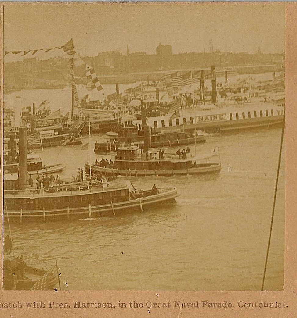 Paddle wheel ship Maine, Naval Parade @ 1889 Centennial Despatch w Pres Harrison