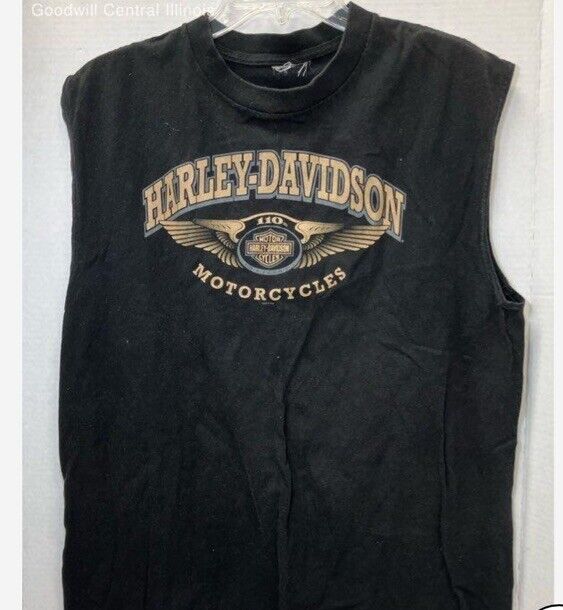 Harley Davidson Shirt XL Men Tank Top Black Harley Davidson Galesburg IL Rare