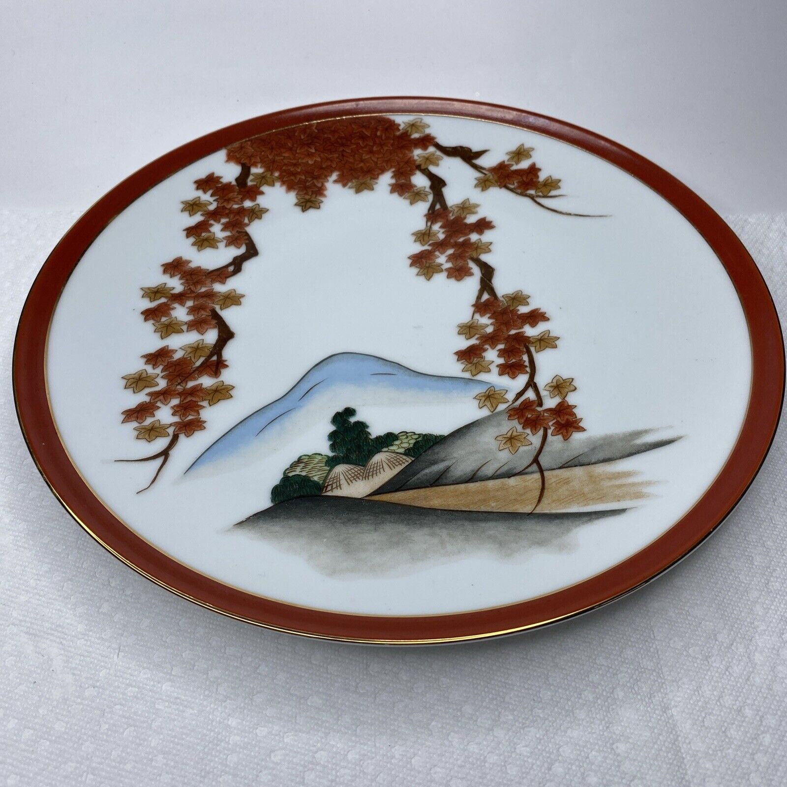 Vintage Japanese Arita ART15 Dinner Plate  Rust Gold Leaves 10.25”