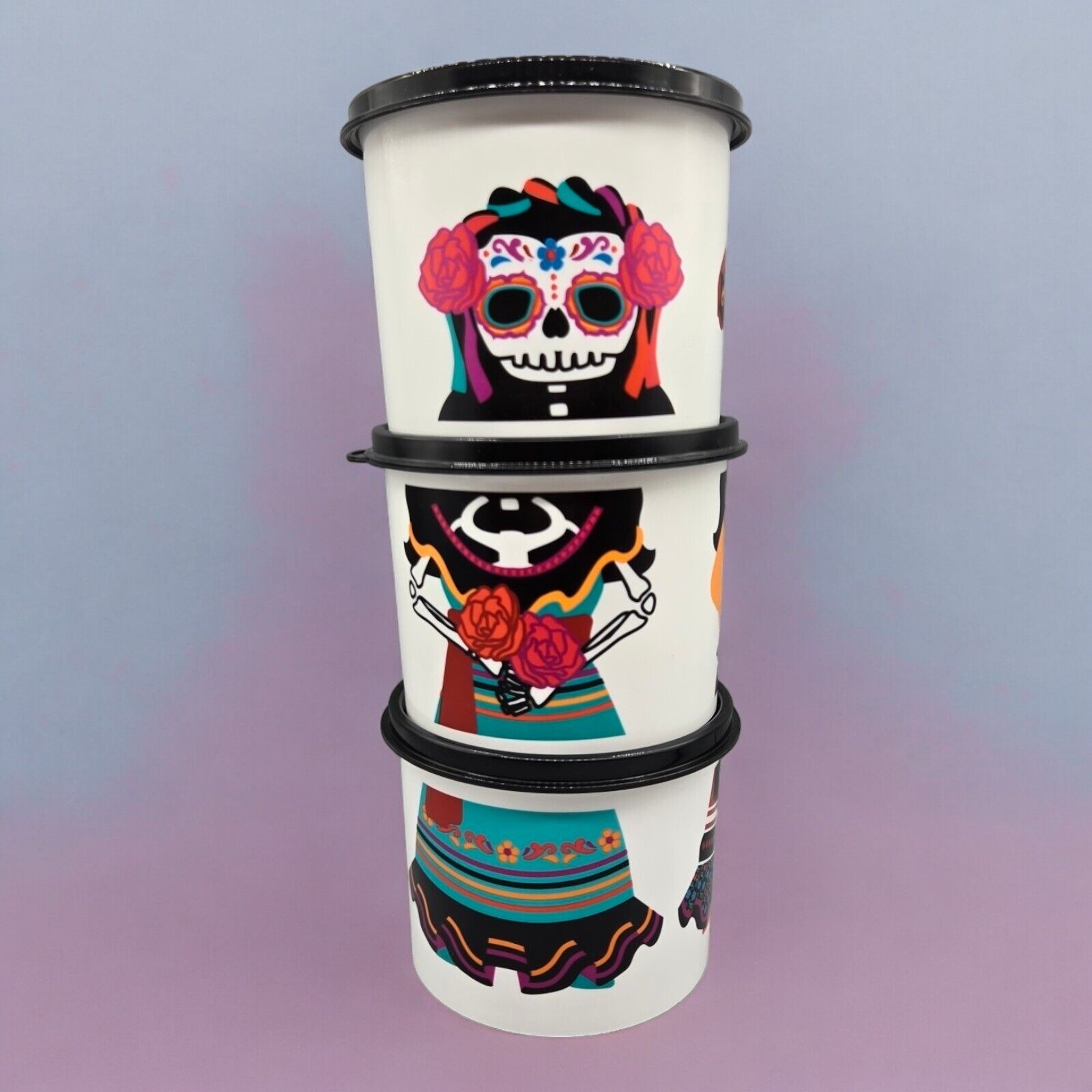 Tupperware Day of the Dead Containers Wonders Line Dia De Los Muertos Stacking