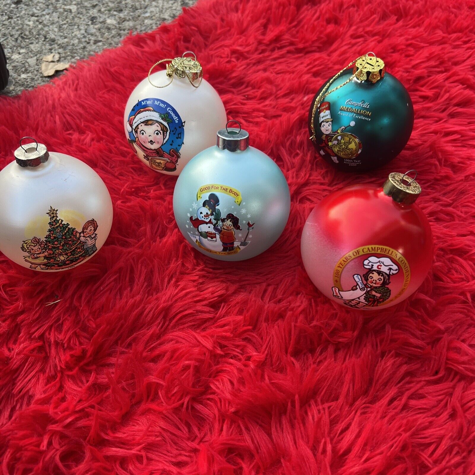 Vtg Large  Glass Campbell Ornaments Lot Of 5