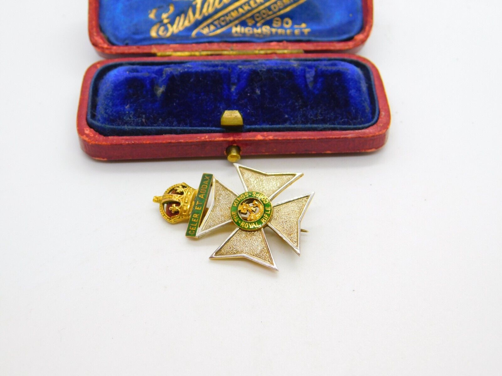9ct Gold & Enamel Kings Royal Rifle Corps Sweetheart Brooch 1927 Antique