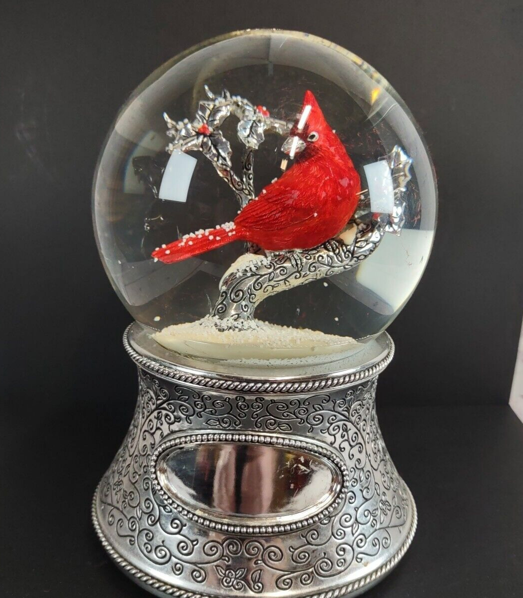 Musical Rotating Snow Globe Christmas Red Cardinal \