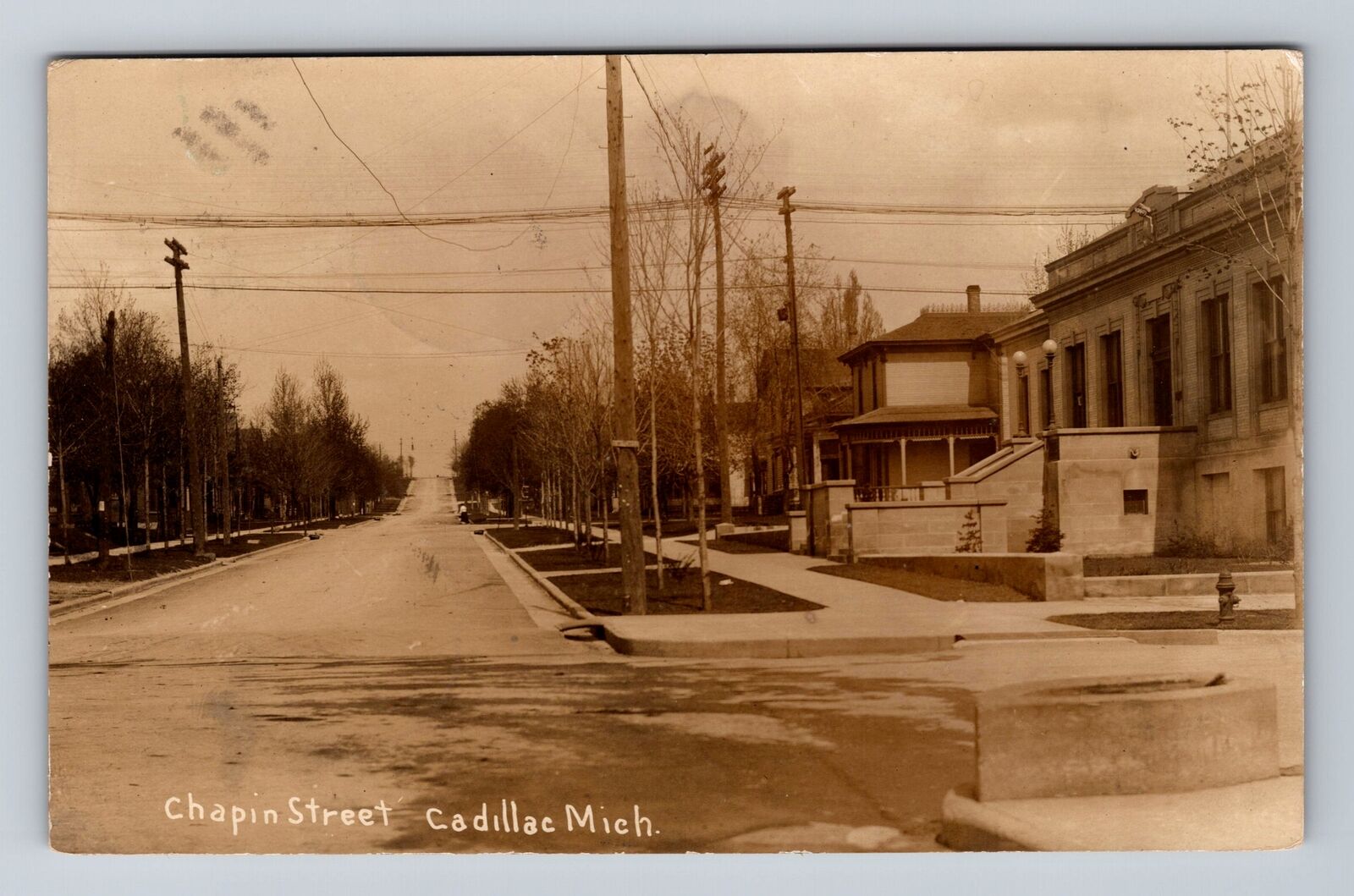 Cadillac MI-Michigan, RPPC, Chapin Street Scenic View, Vintage c1910 Postcard