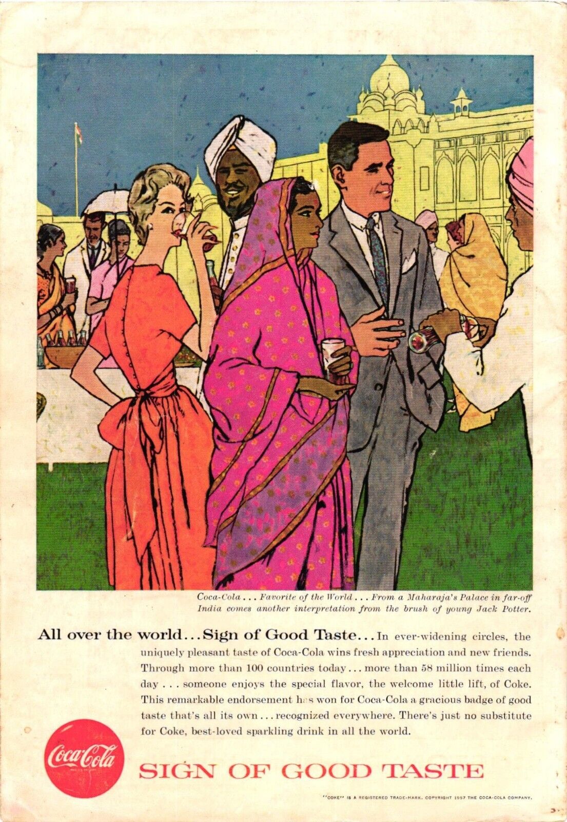 1957 Coca Cola Print Ad Maharaja\'s Palace India Jack Potter